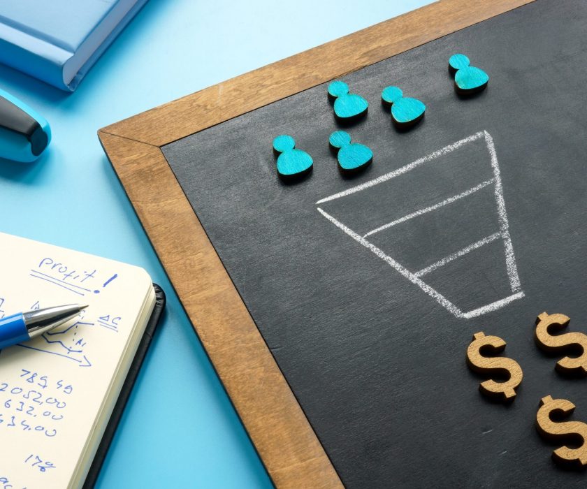 Marketing,Sales,Funnel,On,The,Blackboard,And,Figurines.